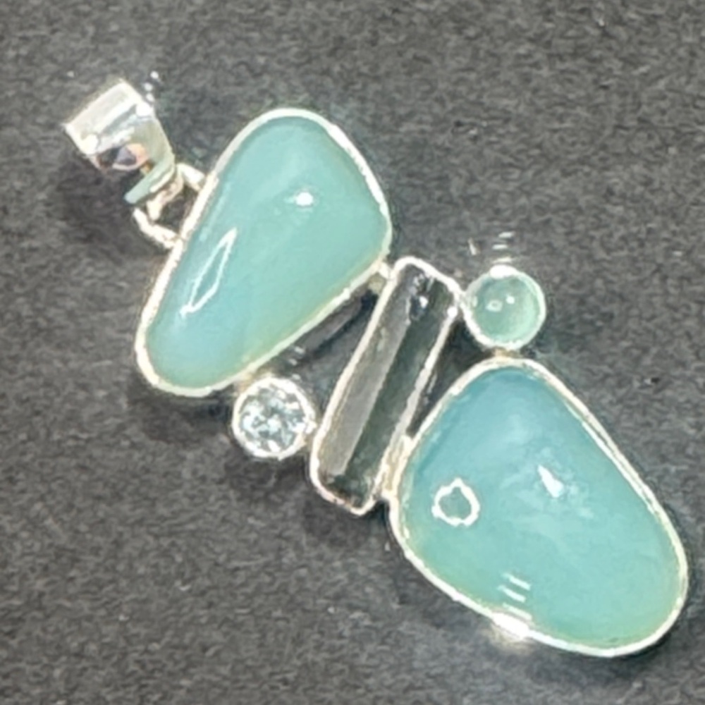 Sterling Silver Sea Glass Style Aqua Pendant - Picture 4 of 6